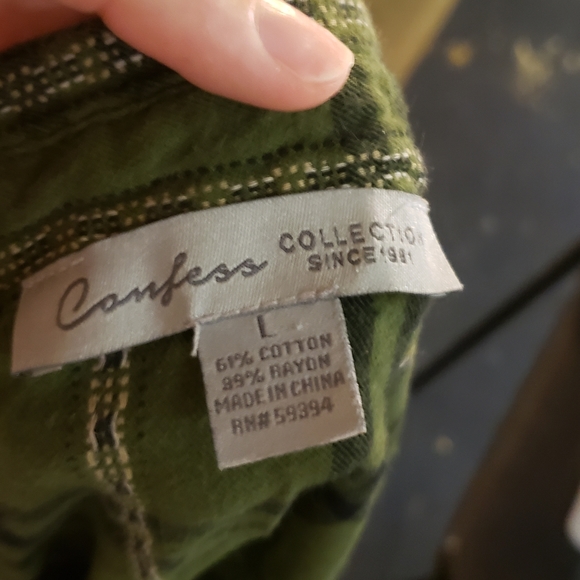 Confess Olive Plaid Button Down - Picture 2 of 3